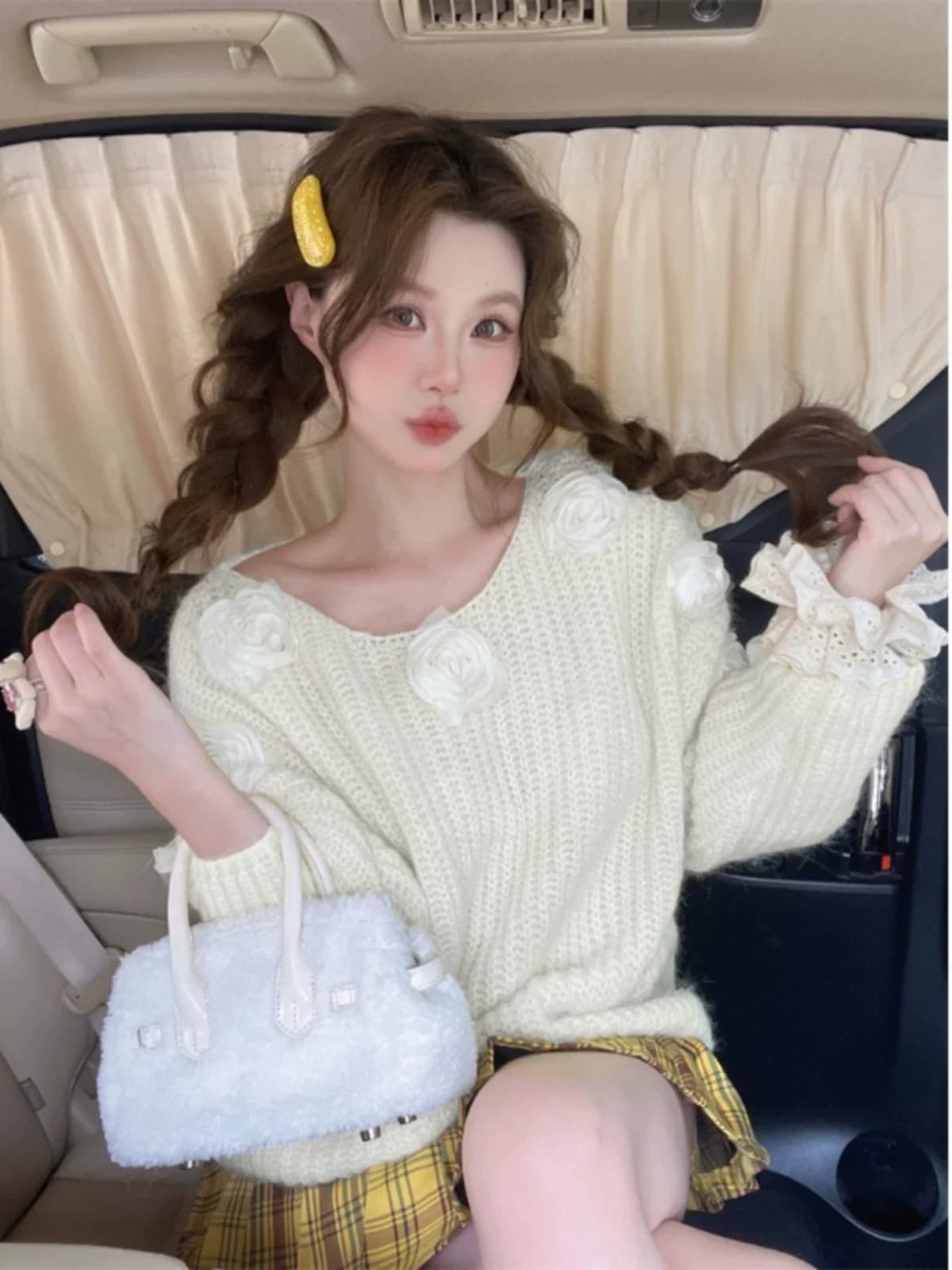 가을 겨울 새로운 두꺼운 부드러운 바람 달콤함 니트 스웨터 3 차원 장미 꽃 루즈핏 느긋한 바람 스웨터 여자 외출용 이미지 2