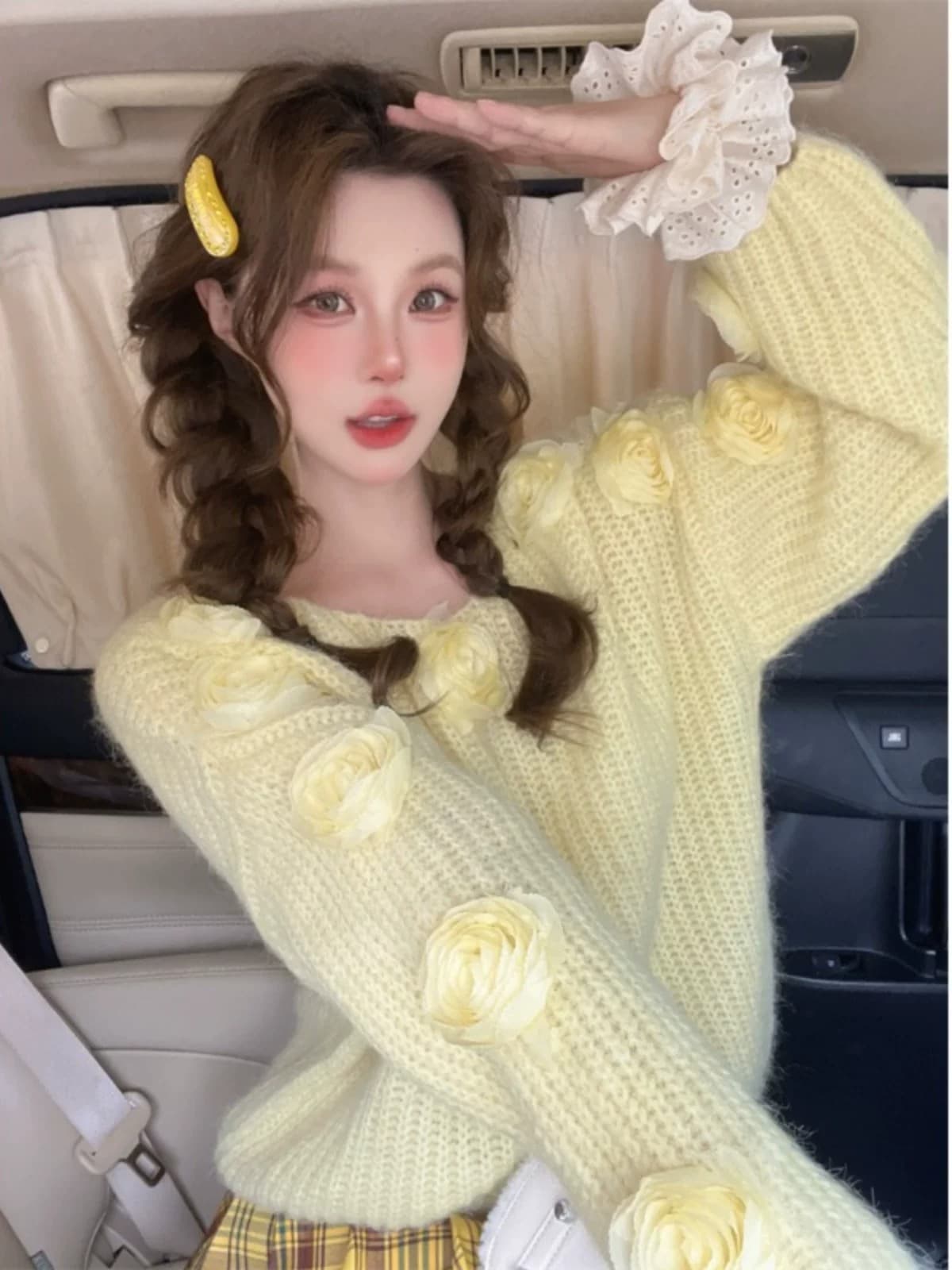가을 겨울 새로운 두꺼운 부드러운 바람 달콤함 니트 스웨터 3 차원 장미 꽃 루즈핏 느긋한 바람 스웨터 여자 외출용 상세 이미지 6
