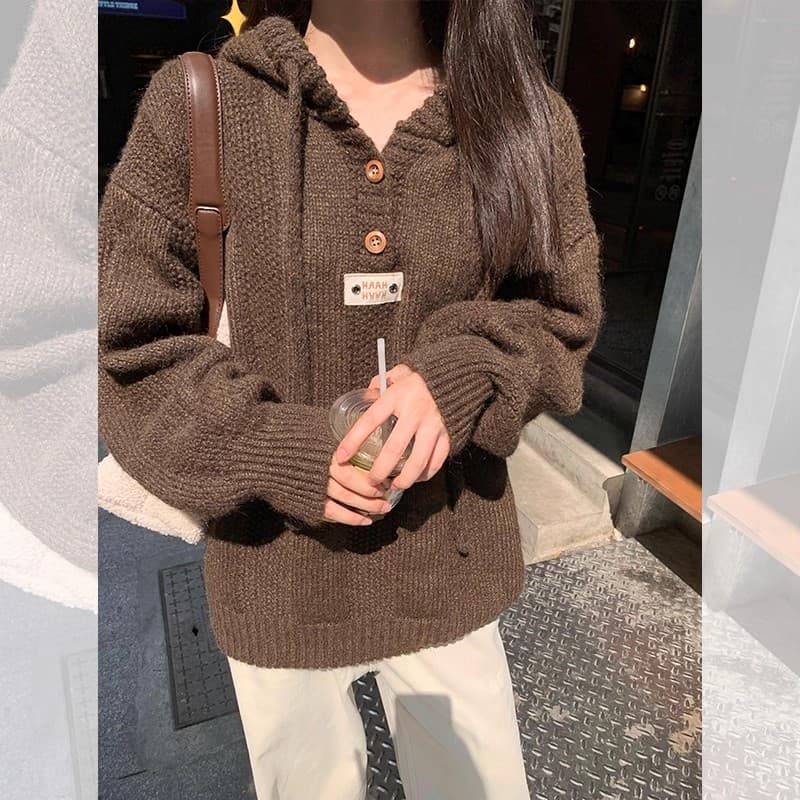 학원 스타일 후드 가을 어깨 소매 스웨터 니트 스웨터 여성 가을 겨울 새로운 지방 mm 빅 사이즈 표지 배 슬림해 보이는 만나는 맨위 상세 이미지 2