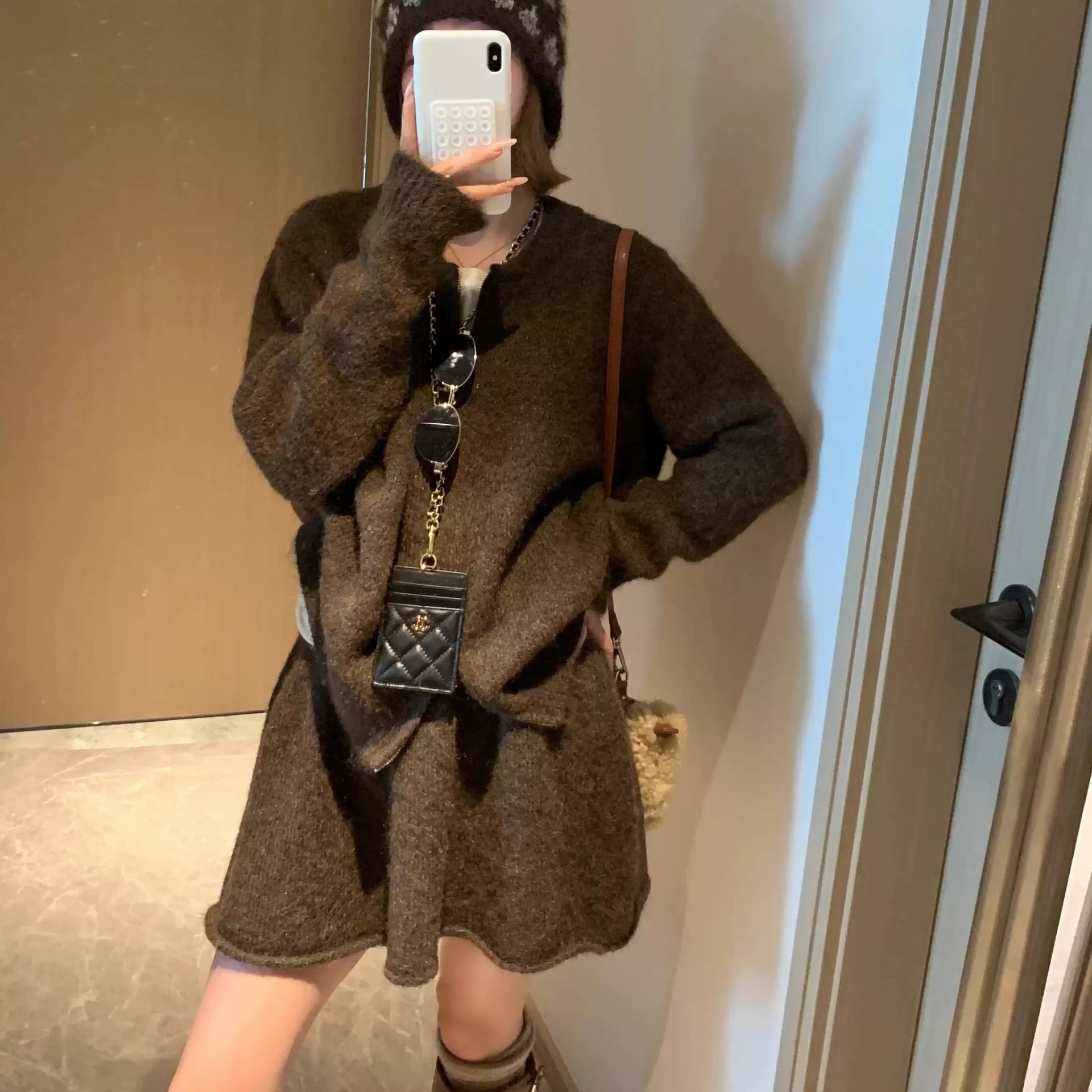 한 부서 miu 바람 더블 지퍼 스웨터 여자 오픈 가디건 하이웨이스트 한 마디 미니 스커트 세트 봄 가을 품격 투피스 세트 이미지 2