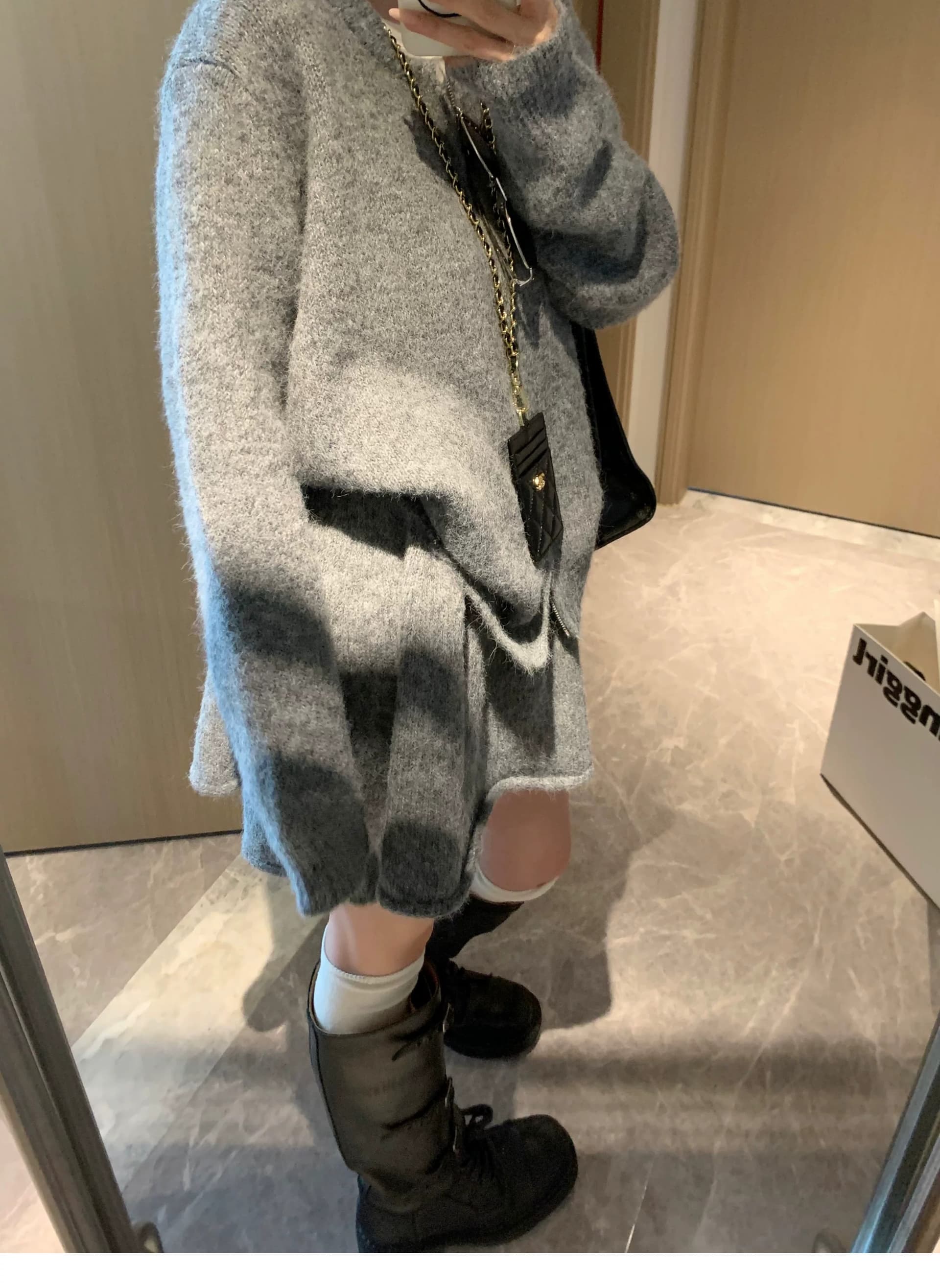 한 부서 miu 바람 더블 지퍼 스웨터 여자 오픈 가디건 하이웨이스트 한 마디 미니 스커트 세트 봄 가을 품격 투피스 세트 상세 이미지 4