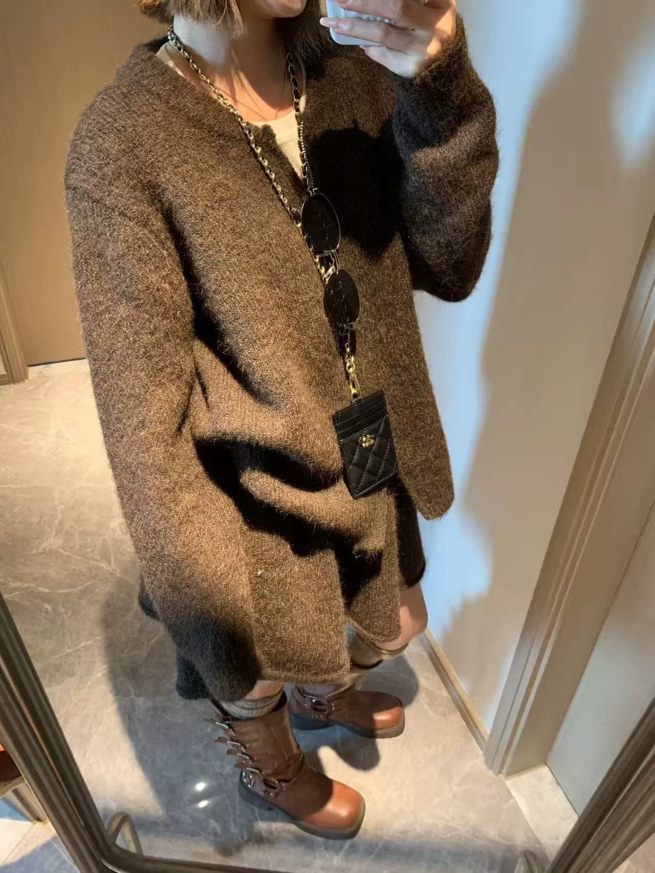 한 부서 miu 바람 더블 지퍼 스웨터 여자 오픈 가디건 하이웨이스트 한 마디 미니 스커트 세트 봄 가을 품격 투피스 세트 상세 이미지 6