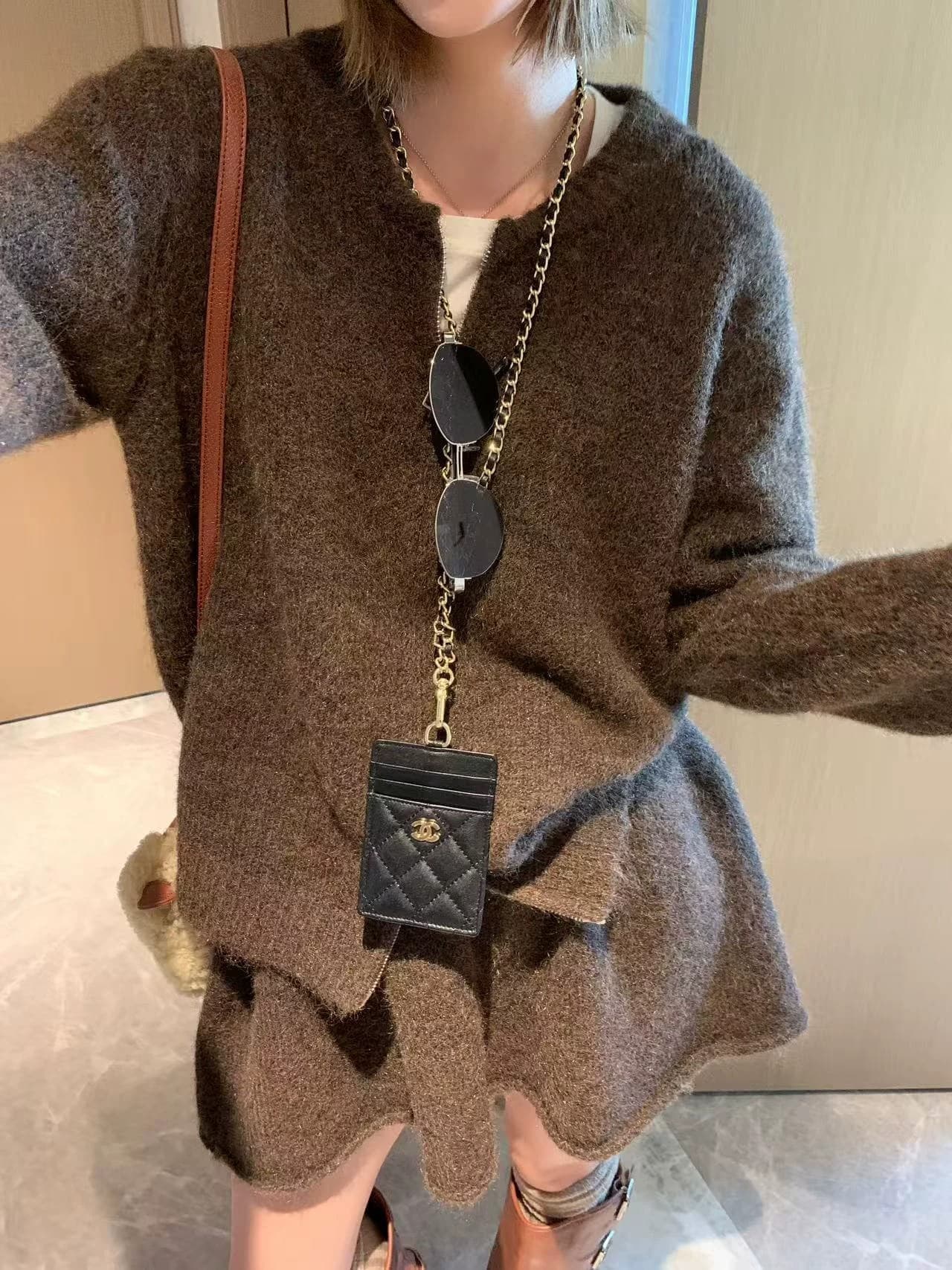 한 부서 miu 바람 더블 지퍼 스웨터 여자 오픈 가디건 하이웨이스트 한 마디 미니 스커트 세트 봄 가을 품격 투피스 세트 상세 이미지 8