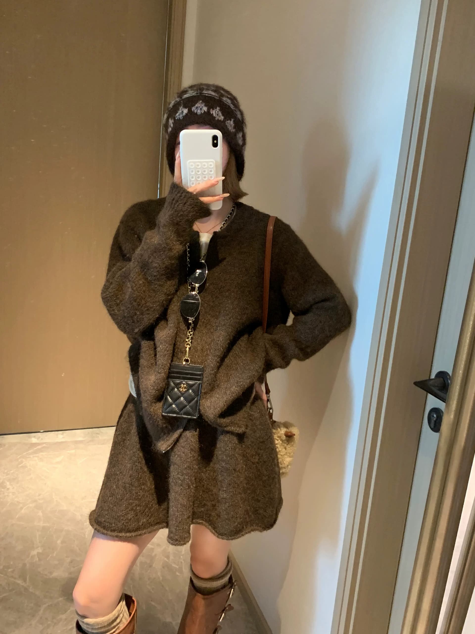 한 부서 miu 바람 더블 지퍼 스웨터 여자 오픈 가디건 하이웨이스트 한 마디 미니 스커트 세트 봄 가을 품격 투피스 세트 상세 이미지 10