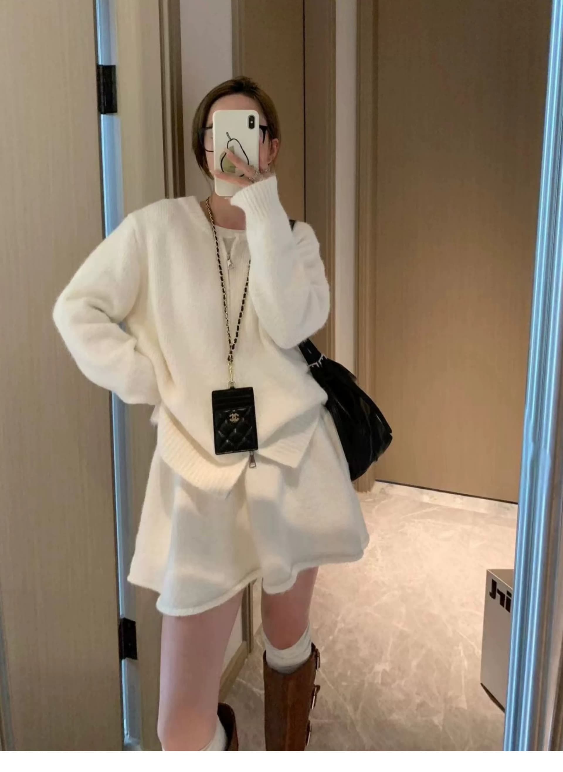 한 부서 miu 바람 더블 지퍼 스웨터 여자 오픈 가디건 하이웨이스트 한 마디 미니 스커트 세트 봄 가을 품격 투피스 세트 상세 이미지 17