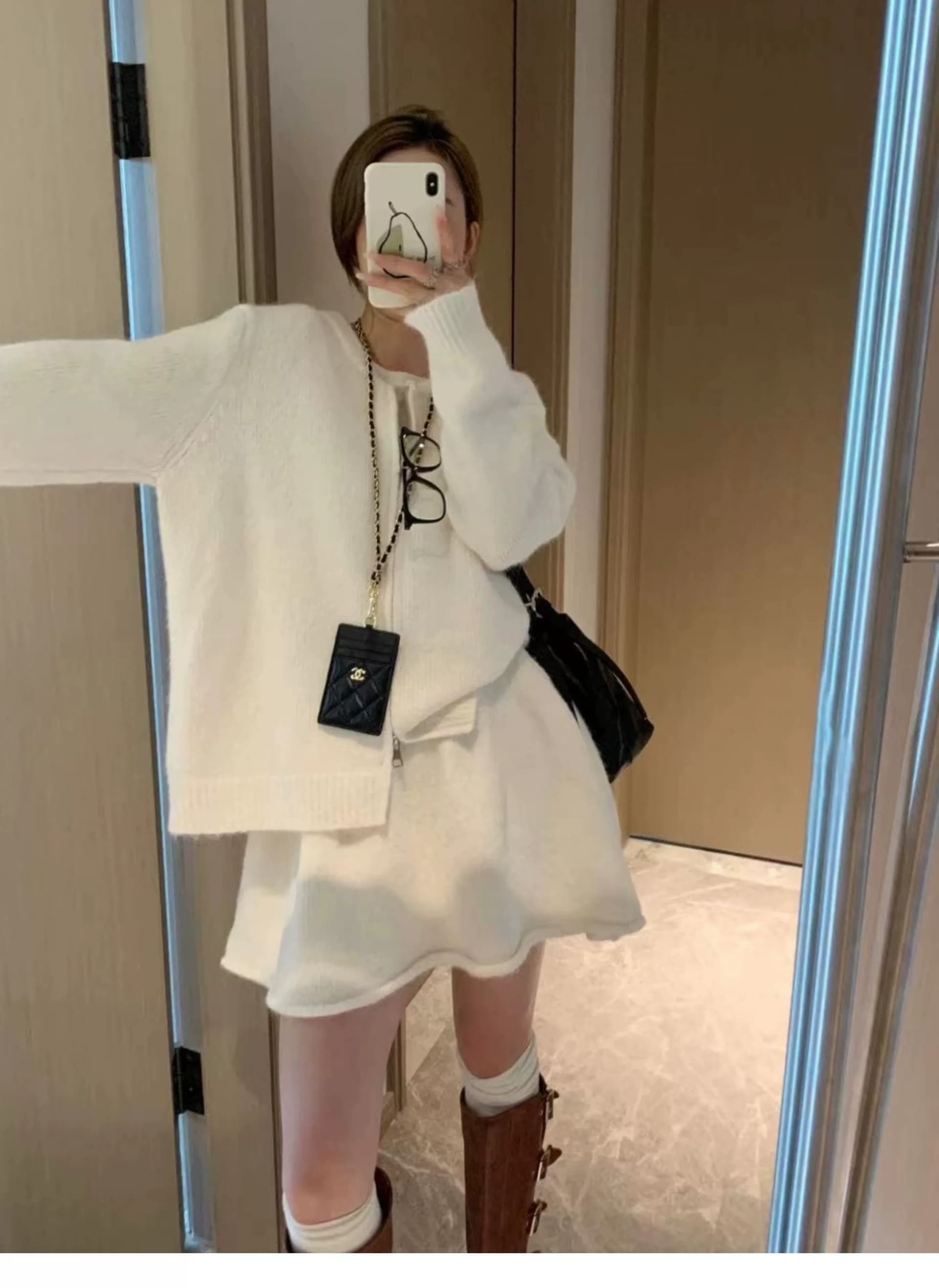 한 부서 miu 바람 더블 지퍼 스웨터 여자 오픈 가디건 하이웨이스트 한 마디 미니 스커트 세트 봄 가을 품격 투피스 세트 상세 이미지 22