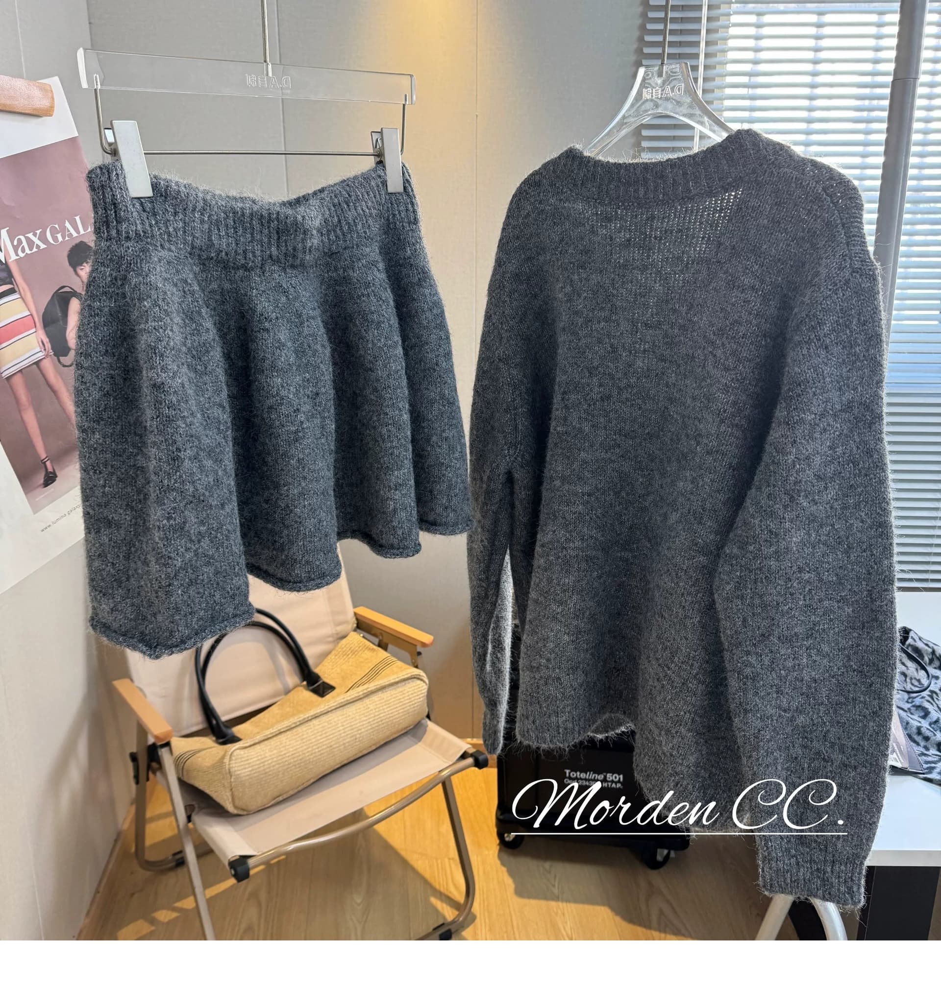 한 부서 miu 바람 더블 지퍼 스웨터 여자 오픈 가디건 하이웨이스트 한 마디 미니 스커트 세트 봄 가을 품격 투피스 세트 상세 이미지 27