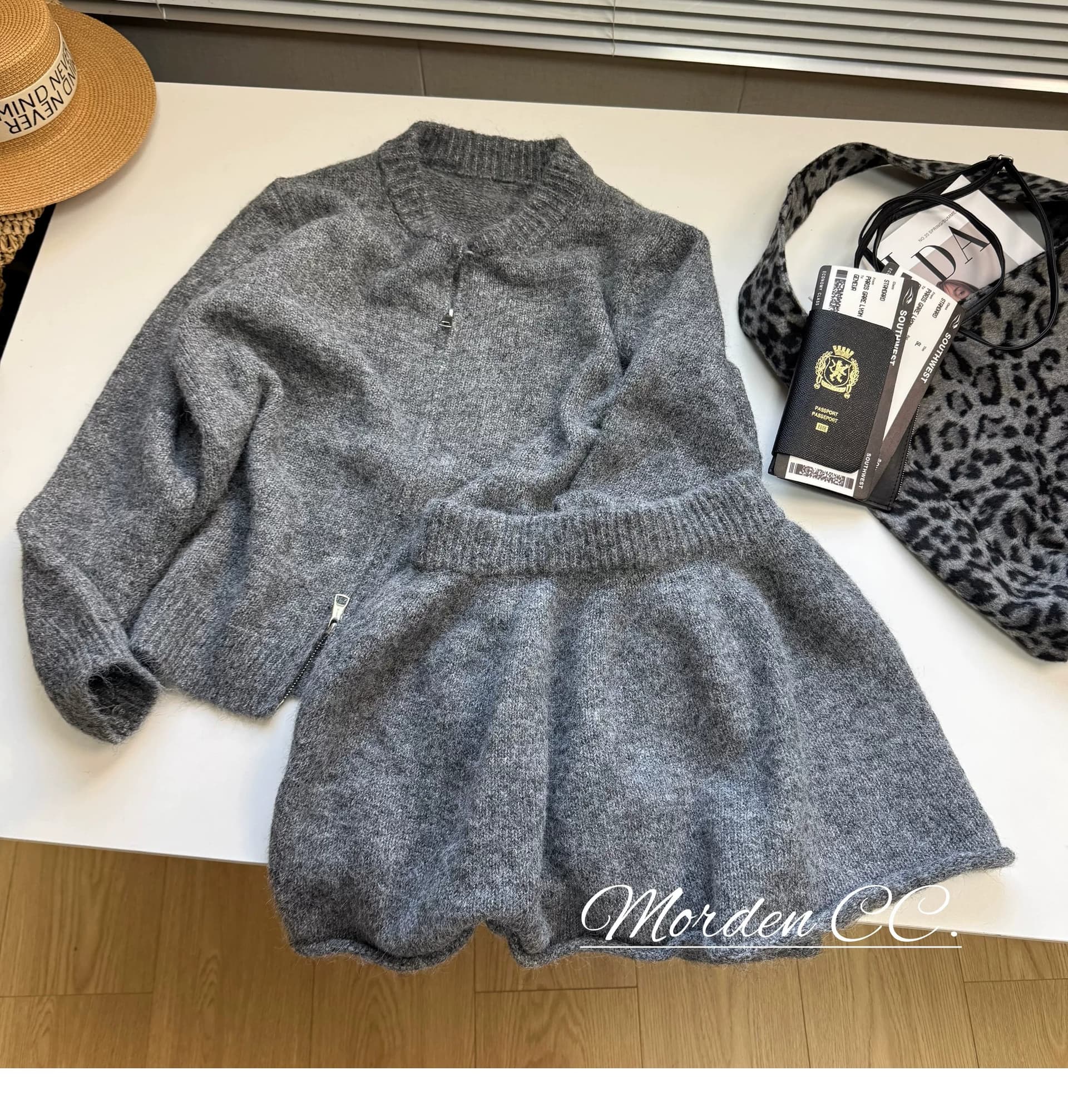 한 부서 miu 바람 더블 지퍼 스웨터 여자 오픈 가디건 하이웨이스트 한 마디 미니 스커트 세트 봄 가을 품격 투피스 세트 상세 이미지 28