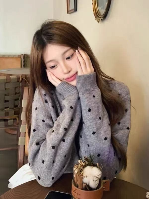 한 부서 도트 무늬 레이스업 니트 오픈 가디건 여성 코트 가을 새로운 느긋한 루즈핏 맨위 상세 이미지 4