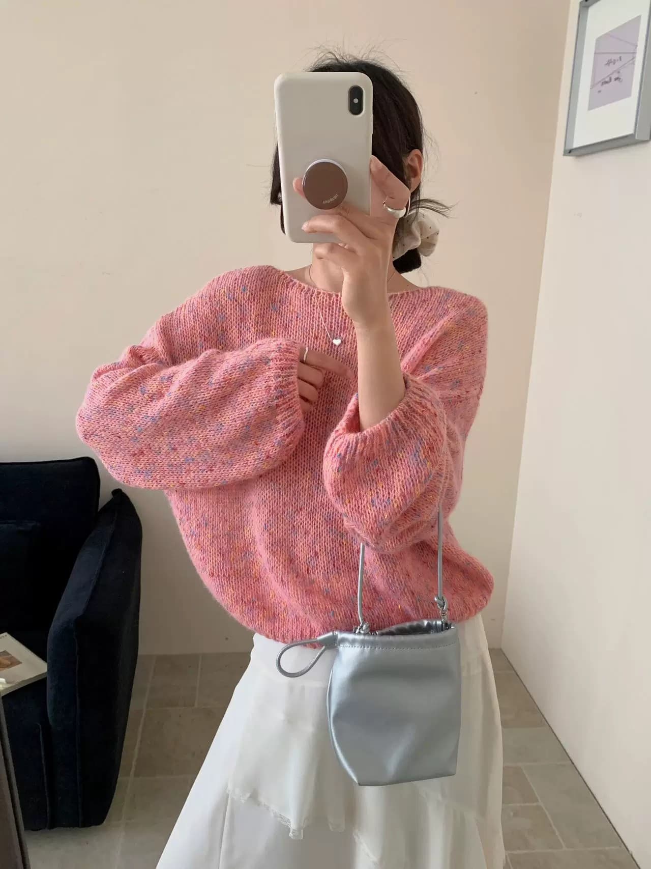 달콤함 무거운 작업 색상 실 라운드 넥 혼합 색상 니트 스웨터 여성 봄 새로운 루즈핏 슬림해 보이는 풀오버 부드러운 찹쌀 스웨터 이미지 2