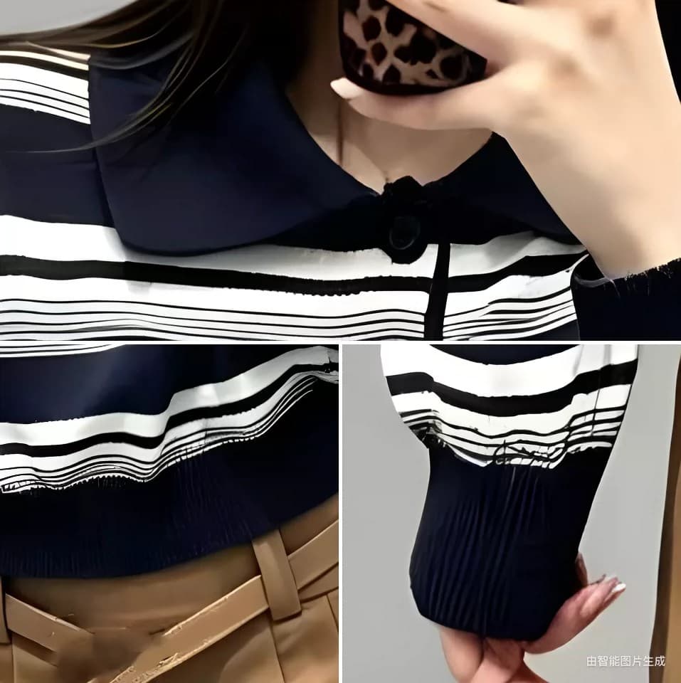 레트로 디자인 센스 알파벳 스트라이프 니트 스웨터 긴팔 여성 26 가을 새로운 다용도 POLO 칼라 슬림해 보이는 맨위 상세 이미지 3