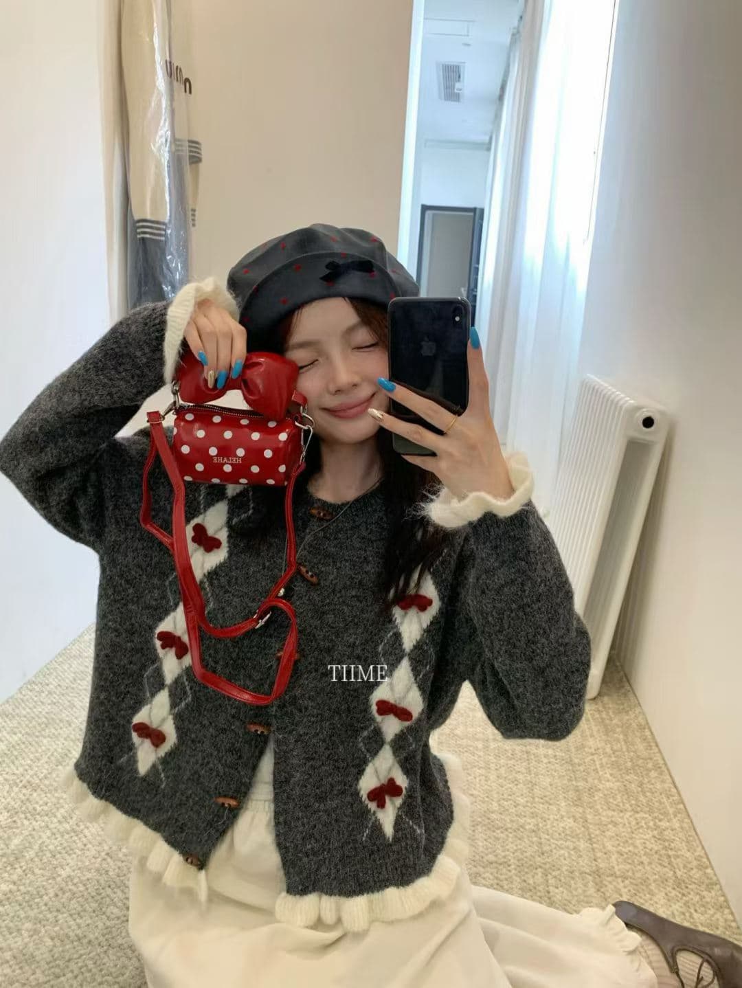 패치워크 색상 라운드 넥 긴팔 스웨터 오픈 가디건 여성 겨울 한 부서 루즈핏 슬림해 보이는 디자인 센스 니트 재킷