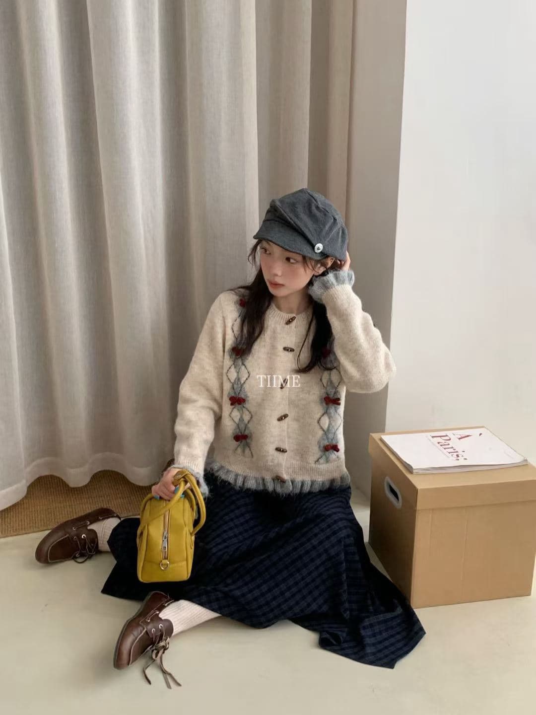 패치워크 색상 라운드 넥 긴팔 스웨터 오픈 가디건 여성 겨울 한 부서 루즈핏 슬림해 보이는 디자인 센스 니트 재킷 상세 이미지 8