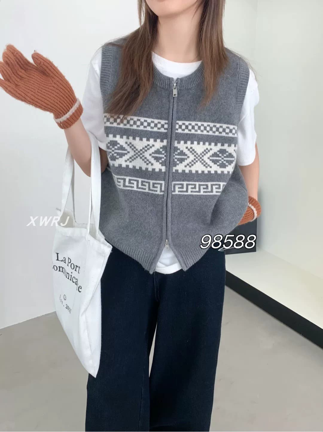 조끼 여자 가을 겨울 새로운 한국 스타일 루즈핏 패션 자카드 지퍼 보온 민소매 인사이드 가져 가라. 조끼 어깨 조끼 상세 이미지 10