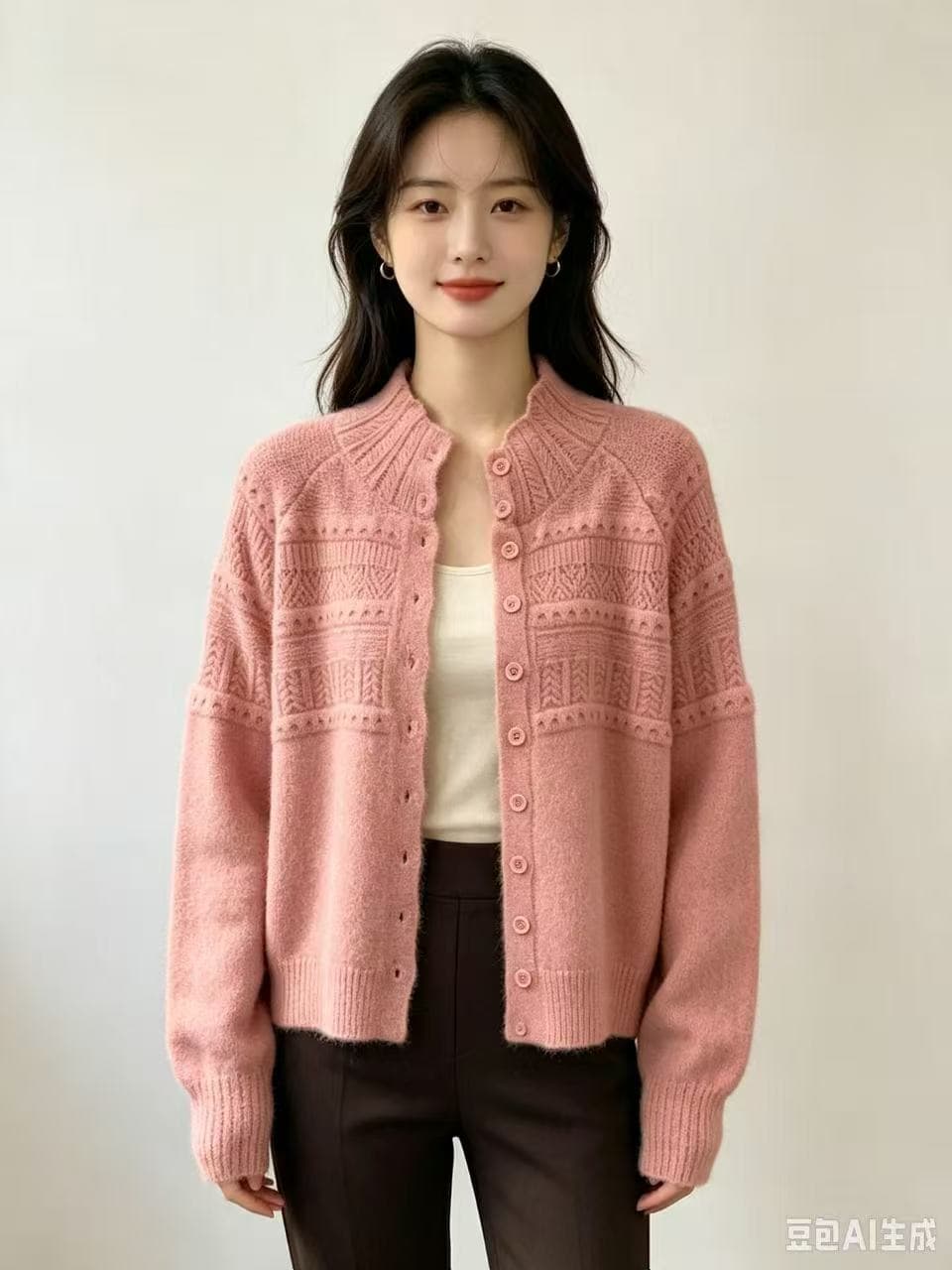 한 부서 무거운 작업 자수 반하이넥 니트 오픈 가디건 여성 봄 가을 새로운 다용도 스웨터 작은 키 부드러운 맨위 이미지 3
