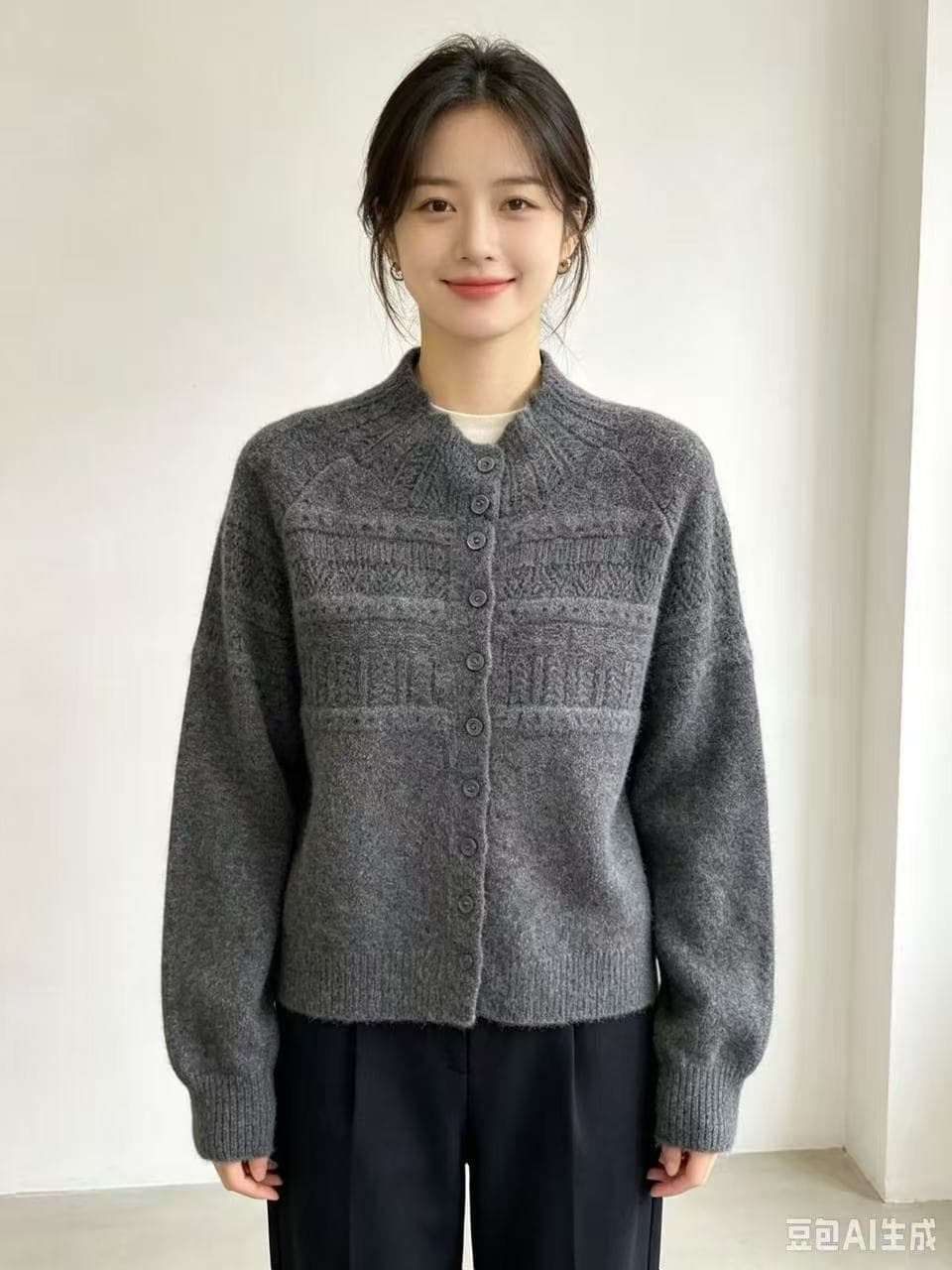 한 부서 무거운 작업 자수 반하이넥 니트 오픈 가디건 여성 봄 가을 새로운 다용도 스웨터 작은 키 부드러운 맨위 이미지 4