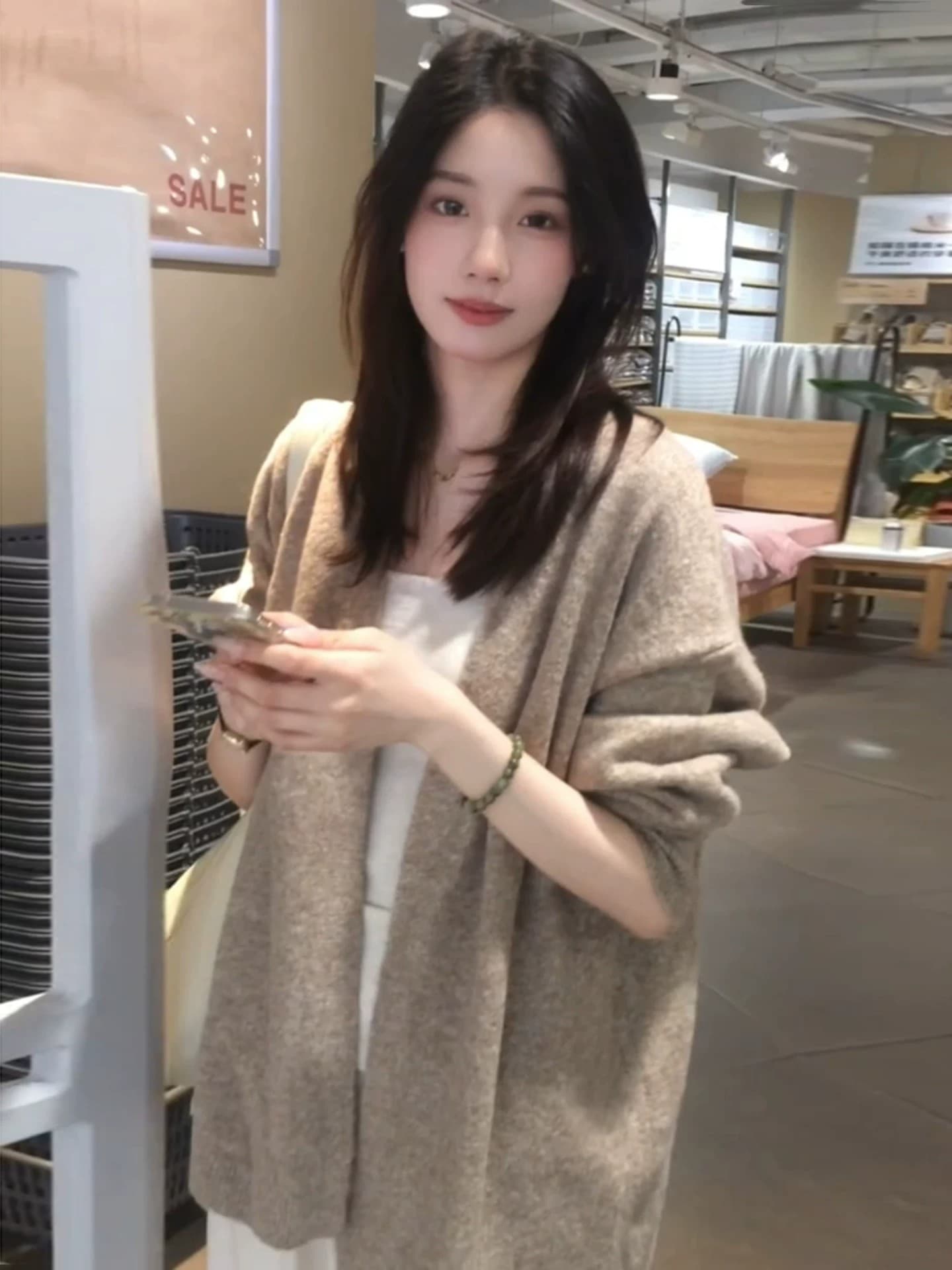 한 부서 느긋한 바람 오트밀 색상 스웨터 오픈 가디건 여성 코트 봄 가을 2026 새로운 자이언트 잘 생긴 ~ 중 니트 스웨터 맨위