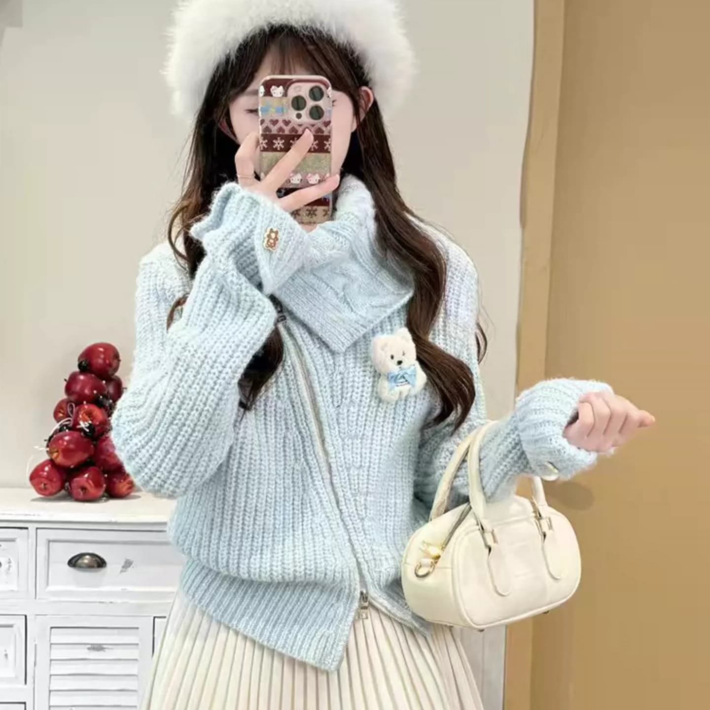 프랑스식 달콤한 스타일 불규칙 지퍼 반하이넥 니트 스웨터 여성 가을 겨울 새로운 부드러운 바람 연령 감소 다용도 재킷 상세 이미지 8