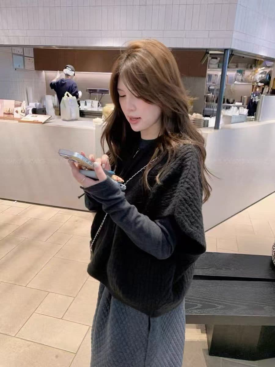 지퍼 후드 니트 조끼 여자 2026 봄 가을 새로운 루즈핏 외출용 민소매 스웨터 조끼 어깨 맨위 상세 이미지 1