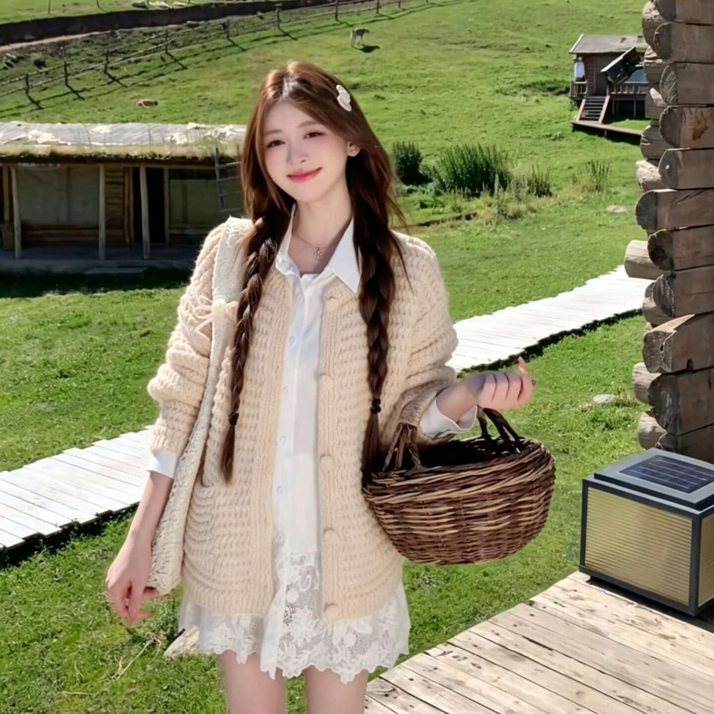 센 부서 레트로 황색 스웨터 오픈 가디건 여성 2026 가을 새로운 루즈핏 느긋한 바람 외부 가져 가라. 니트 재킷 맨위 상세 이미지 3