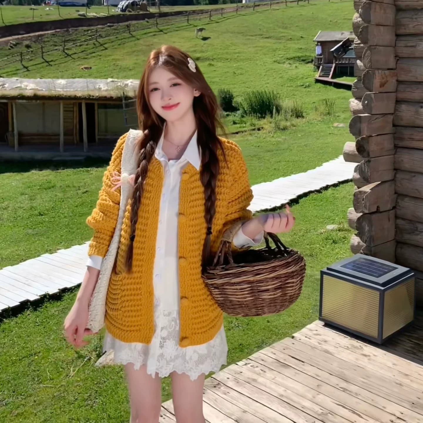 센 부서 레트로 황색 스웨터 오픈 가디건 여성 2026 가을 새로운 루즈핏 느긋한 바람 외부 가져 가라. 니트 재킷 맨위 상세 이미지 6
