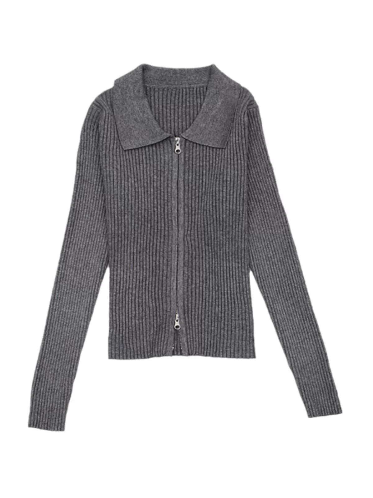 봄 가을 새로운 POLO 칼라 순양모 더블 지퍼 니트 카디건 코트 카디건 폴로 칼라 만나는 스웨터 여자 상세 이미지 16