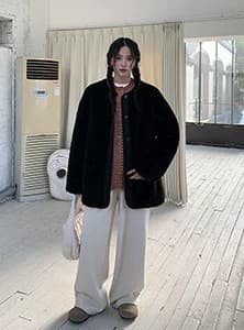 브뤼셀 가을 레트로 배색 스웨터 오픈 가디건 여성 가을 겨울 느긋한 바람 니트 스웨터 재킷 상세 이미지 4