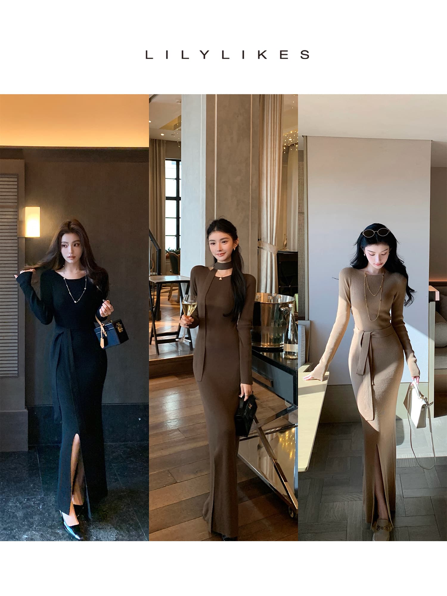 높음 럭셔리 종이 치마 자기 연구 선 여성 슬림해 보이는 디스플레이 몸 트임 드레스 상세 이미지 4