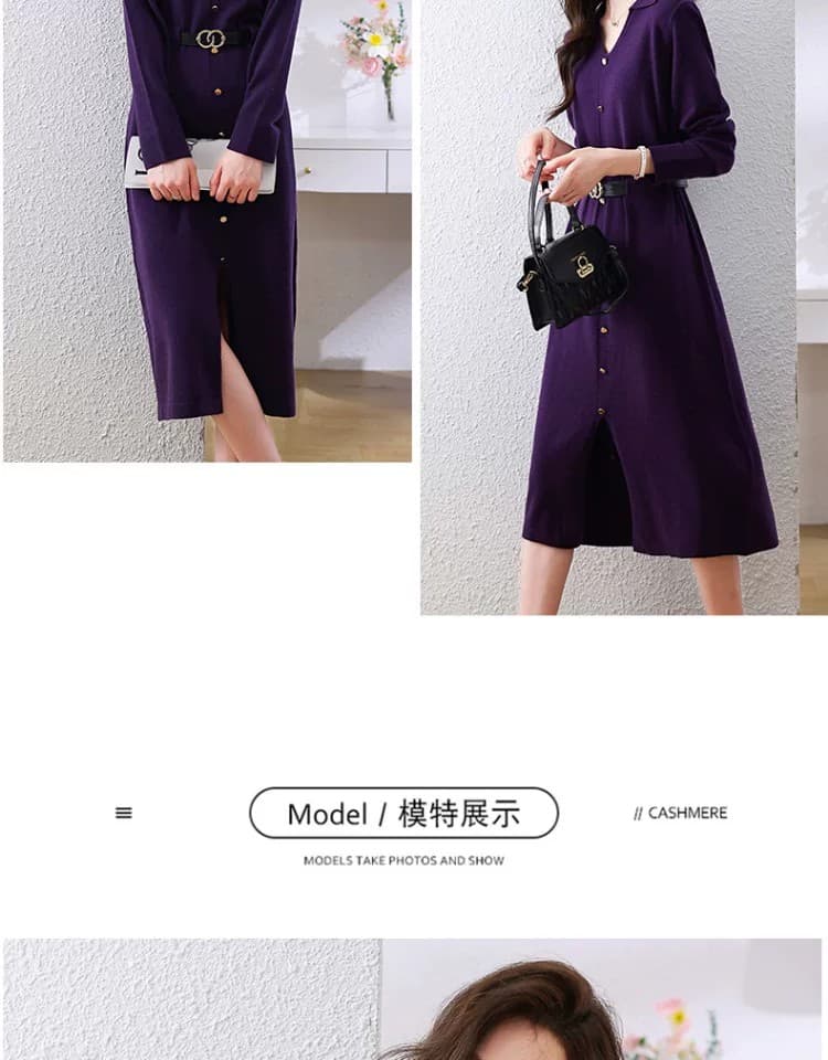 중간 길이 순양모 스웨터 원피스 2026 가을 겨울 새로운 고급 허리 수축 순양모 기본 스커트 여성 상세 이미지 12