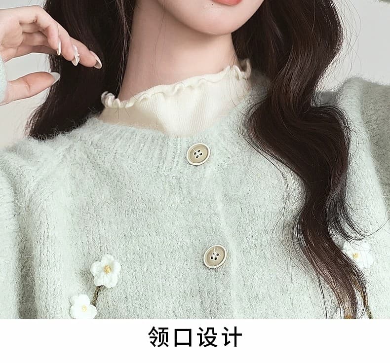 2026 이른 가을 새로운 자수 달콤함 꽃 라운드 넥 니트 카디건 코트 상세 이미지 18