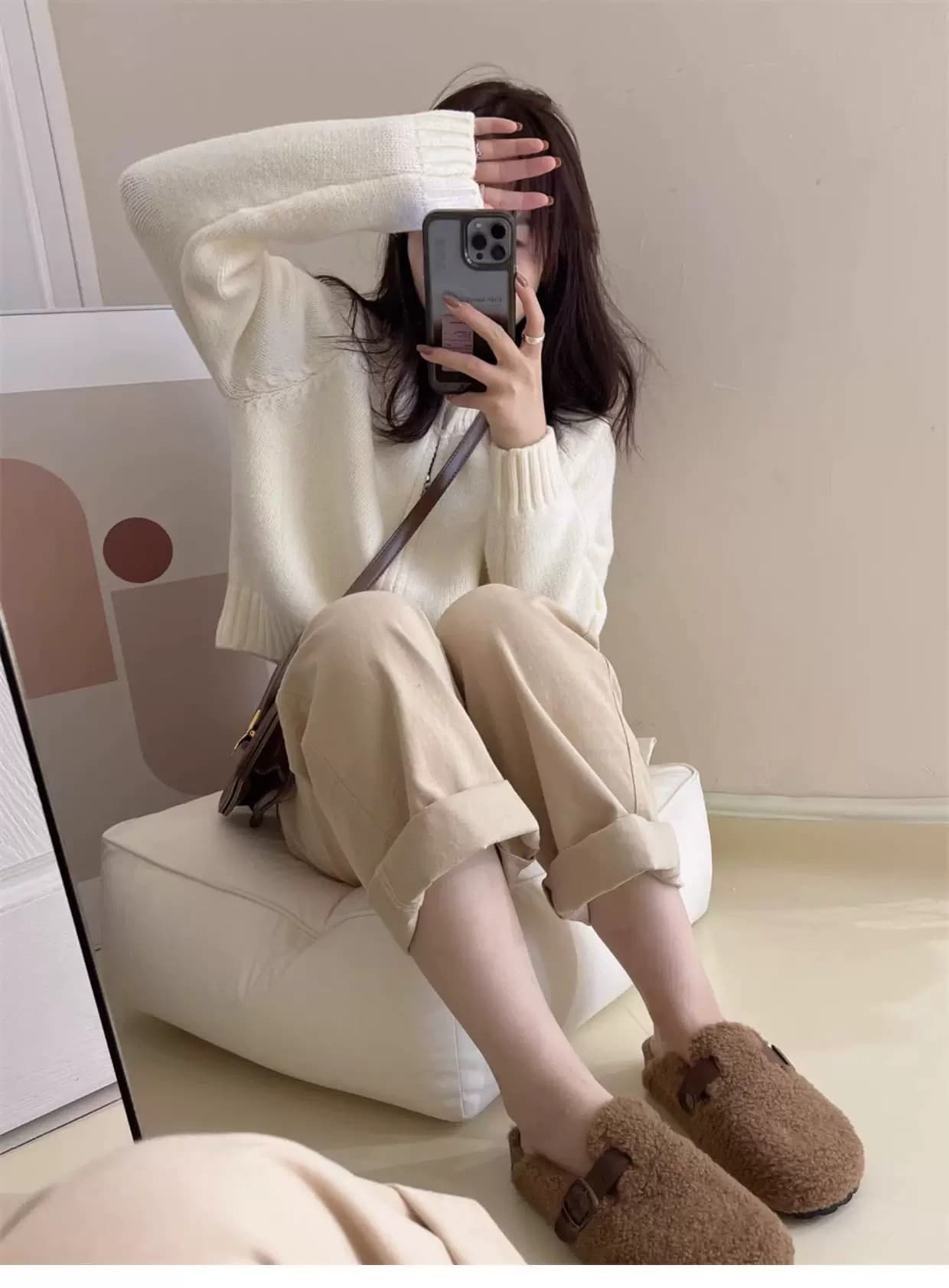 작은 샤넬 스타일 가을 겨울 새로운 여성 의류 느긋한 바람 빨간색 니트 오픈 가디건 스웨터 루즈핏 슬림해 보이는 캐주얼 재킷 맨위 상세 이미지 15