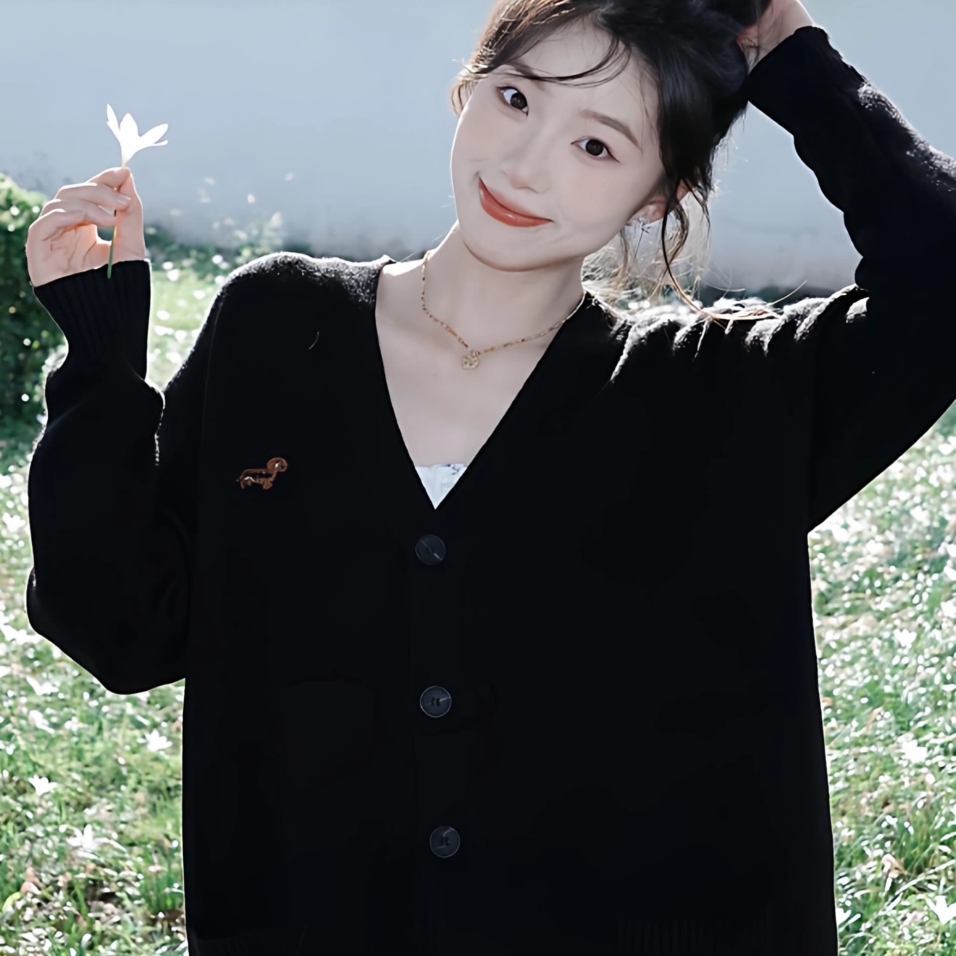 느긋한 바람 검정색 V넥 니트 오픈 가디건 여성 이른 봄 고급 센스 부드러운 찹쌀 스웨터 코트 루즈핏 캐주얼 맨위 이미지 6