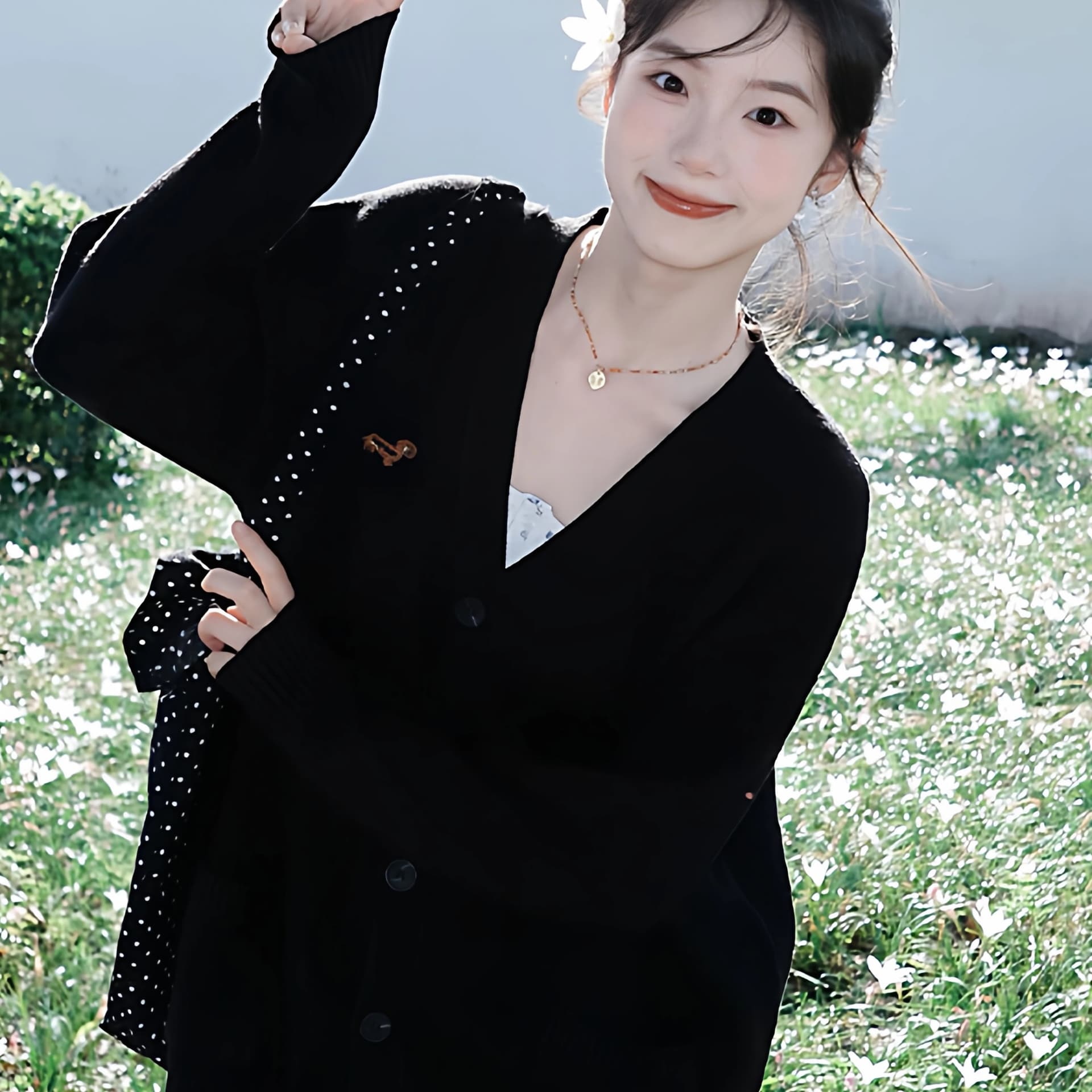 느긋한 바람 검정색 V넥 니트 오픈 가디건 여성 이른 봄 고급 센스 부드러운 찹쌀 스웨터 코트 루즈핏 캐주얼 맨위 이미지 5