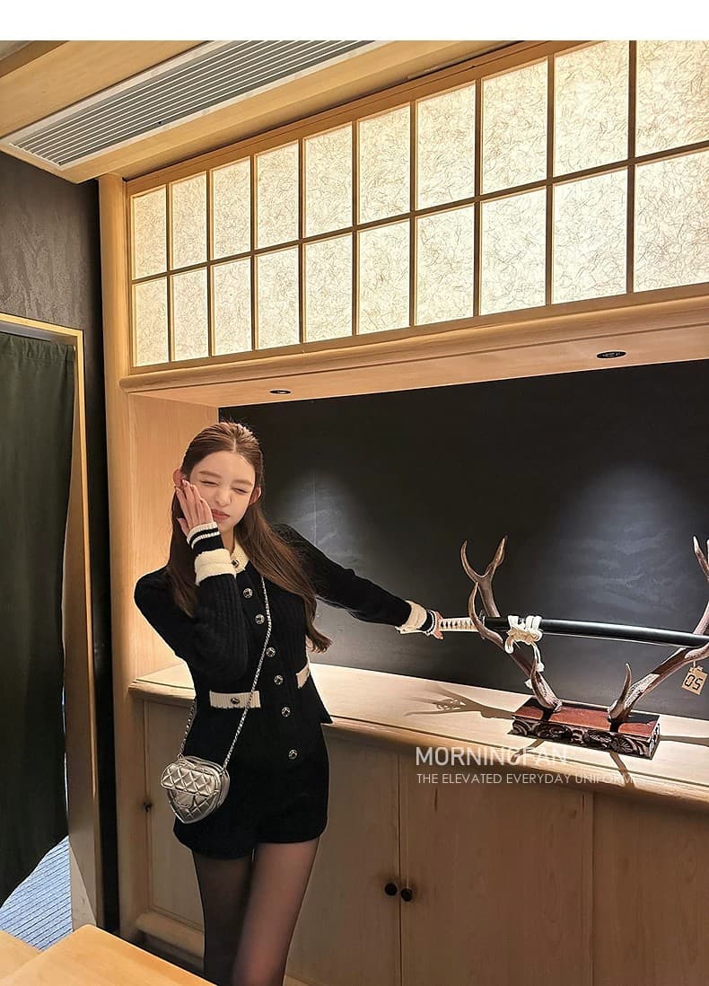 프랑스식 작은 샤넬 스타일 라운드 넥 배색 긴팔 니트 오픈 가디건 여성 가을 겨울철 고급 센스 품격 몸매 가꾸기 슬림해 보이는 맨위 상세 이미지 27