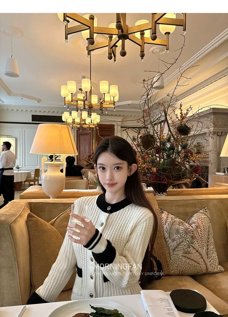 프랑스식 작은 샤넬 스타일 라운드 넥 배색 긴팔 니트 오픈 가디건 여성 가을 겨울철 고급 센스 품격 몸매 가꾸기 슬림해 보이는 맨위 상세 이미지 40