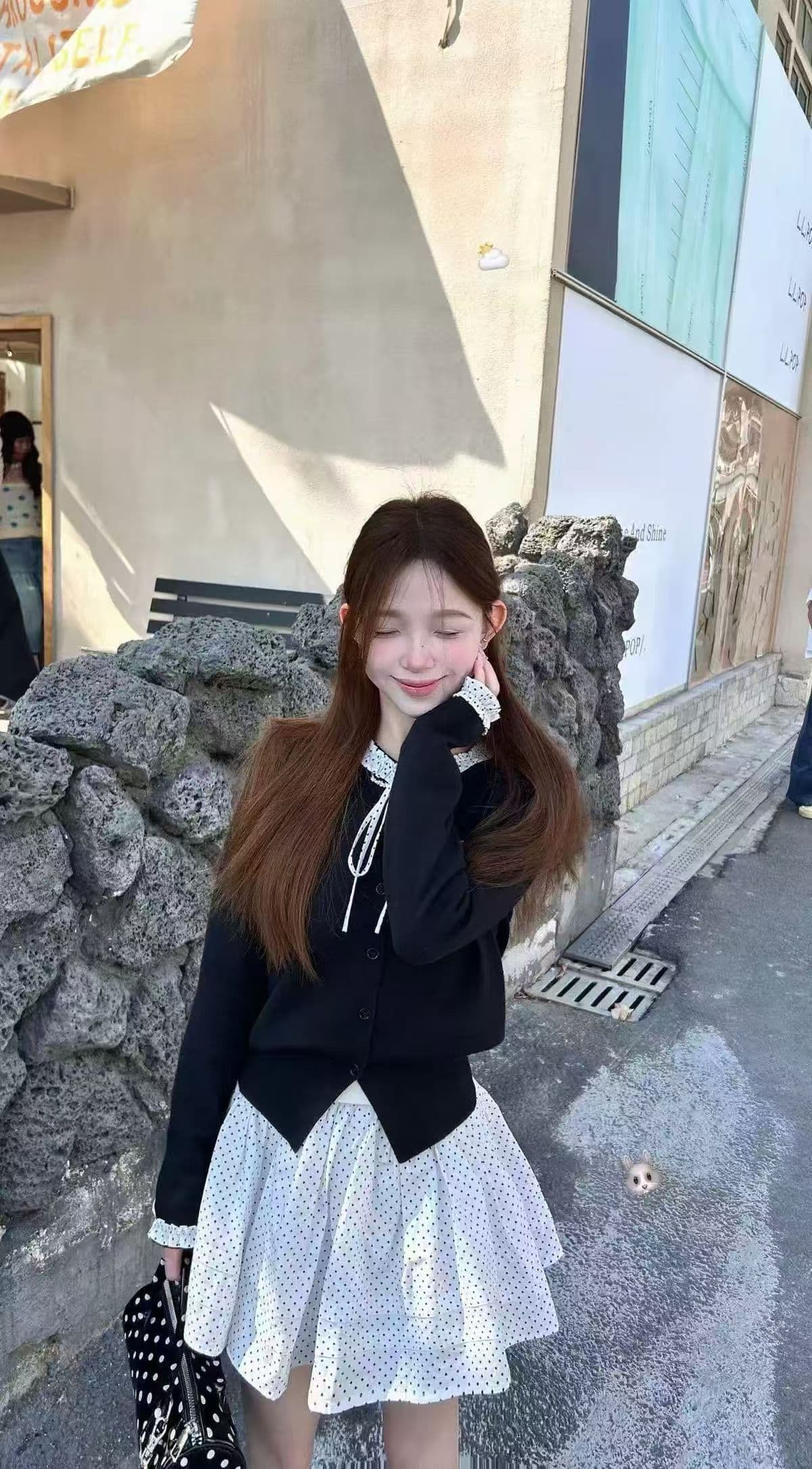 달콤함 레이스 페이크 레이어드 니트 오픈 가디건 2026 가을 새로운 한 부서 품격 슬림해 보이는 맨위 여성 상세 이미지 1