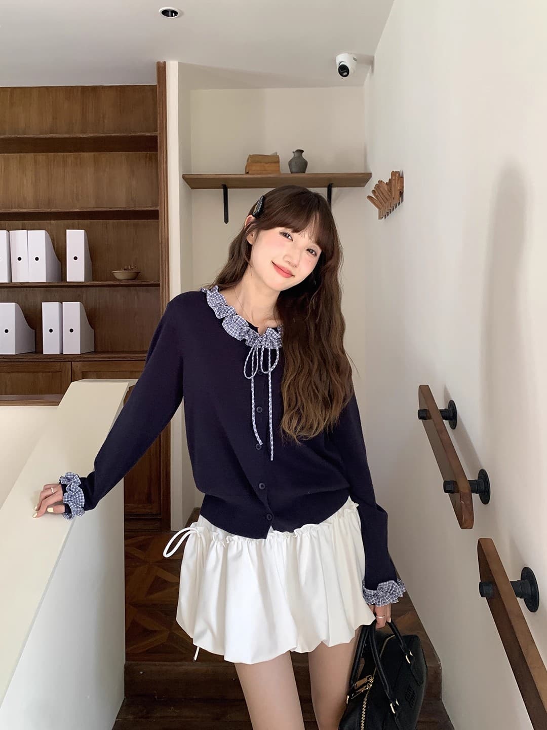 달콤함 레이스 페이크 레이어드 니트 오픈 가디건 2026 가을 새로운 한 부서 품격 슬림해 보이는 맨위 여성 상세 이미지 4
