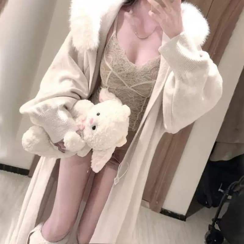털 모피 칼라 재킷 롱 코트 바람막이 가을 겨울철 니트 오픈 가디건 스웨터 여성 의류 두꺼운 코트 루즈핏 패션 한국 스타일 이미지 5