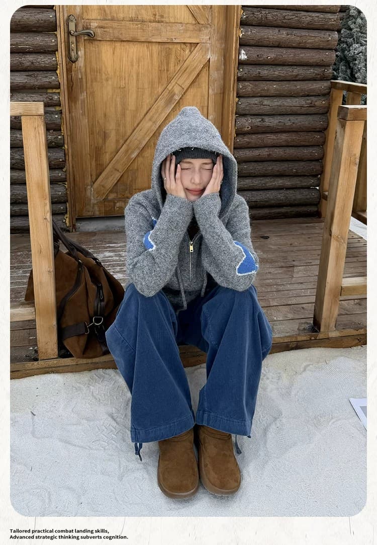 아메리칸 레트로 루즈핏 후드 별 느긋한 바람 오픈 가디건 스웨터 여성 코트 가을 겨울 캐주얼 작은 대중 맨위 상세 이미지 9