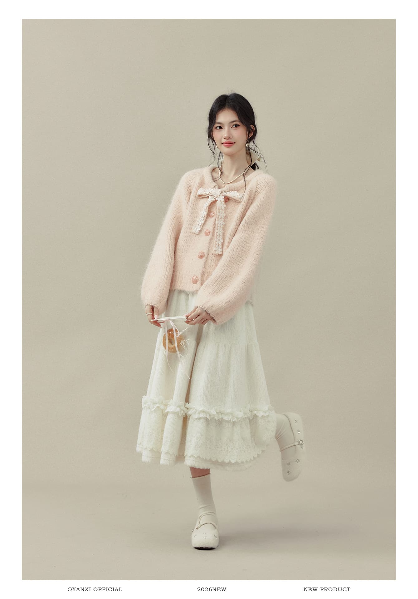 Ouyang 안녕하세요. 분말 동화 나비 매듭 스트랩 여성 가을 겨울철 핑크색 스웨터 모직물 오픈 가디건 인사이드 잡아라. 의류 상세 이미지 14