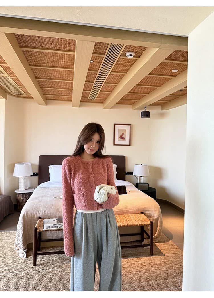 작은 샤넬 스타일 핑크색 두꺼운 루즈핏 오픈 가디건 스웨터 여성 코트 가을 겨울 느긋한 고급 센스 외출용 니트 스웨터 맨위 상세 이미지 13