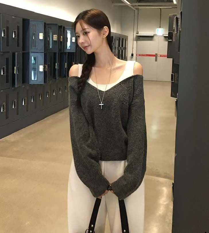 한 부서 가을 여성 의류 새로운 패치워크 페이크 레이어드 풀오버 니트 스웨터 스웨터 상세 이미지 7