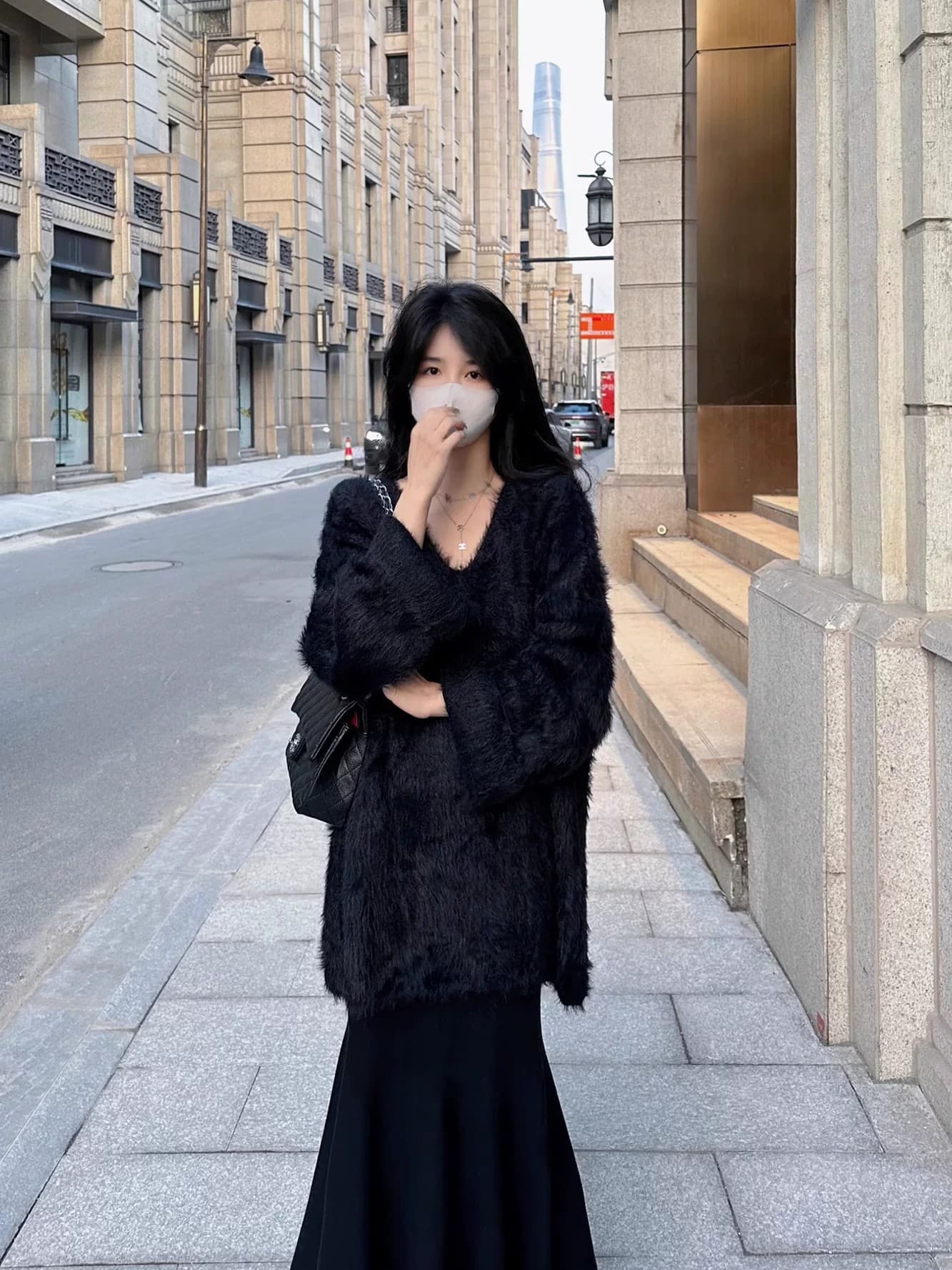 가을 겨울 V넥 루즈핏 느긋한 바람 스웨터 두꺼운 모방 수달 털 여성 코트 보라색 프랑스식 외국 가스 한국 스타일 맨위 상세 이미지 3