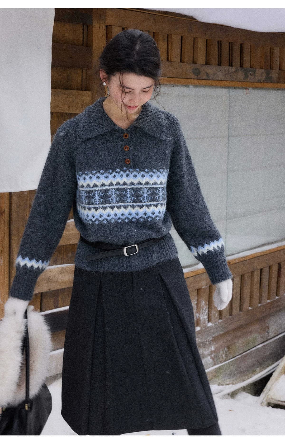 공정한 섬 POLO 칼라 부드러운 찹쌀 스웨터 여자 2026 새로운 이른 봄 느긋한 바람 레트로 니트 스웨터 맨위 상세 이미지 29