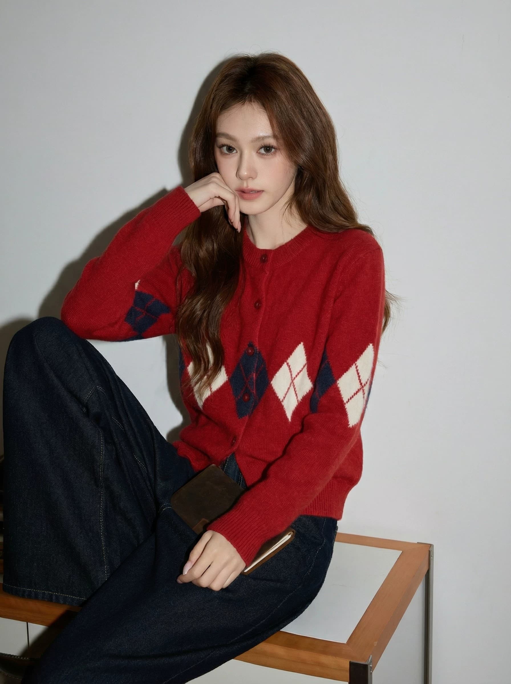 런던 브리지 안개 양모 링 그리드 스웨터 여성 코트 가을 겨울 한 부서 레트로 다용도 슬림해 보이는 니트 오픈 가디건 상세 이미지 1