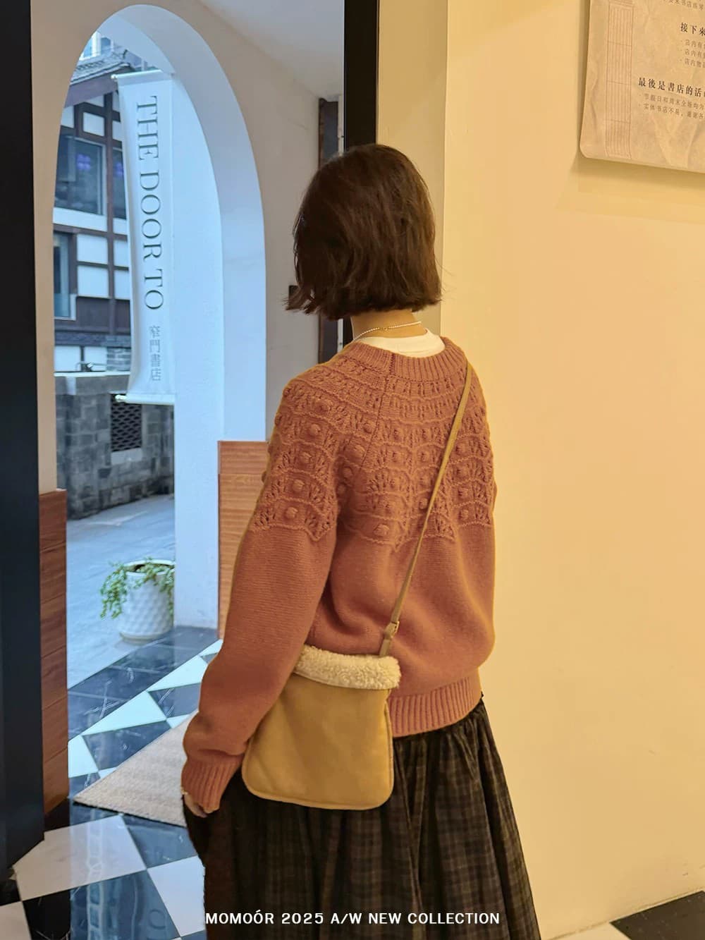 momoor 첫 눈 전체 양모 3 차원 수공 털 공 풀오버 루즈핏 니트 만나는 스웨터 여자 상세 이미지 24