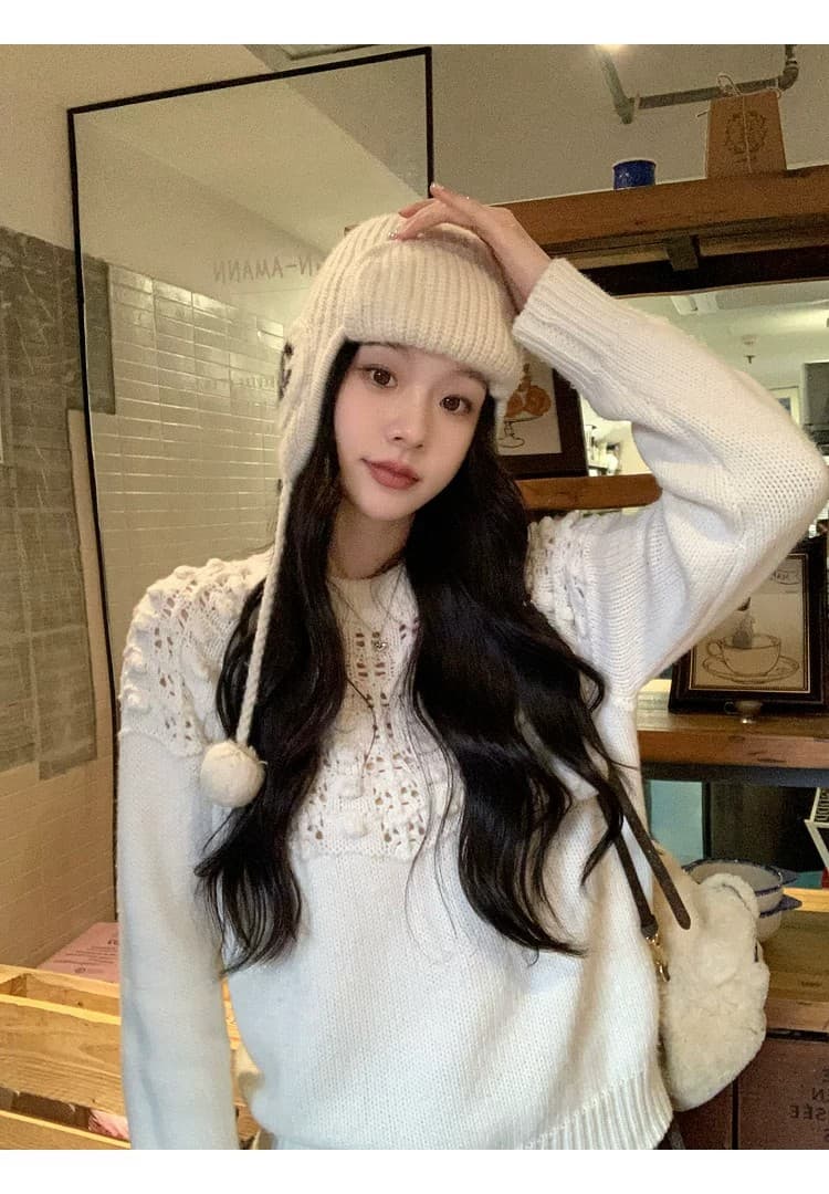 장 베이 베이 ibell 프랑스식 3 차원 내장 꽃 자수 홀로우 아웃 니트 카디건 여성 레트로 보온 라운드 넥 스웨터 상세 이미지 38
