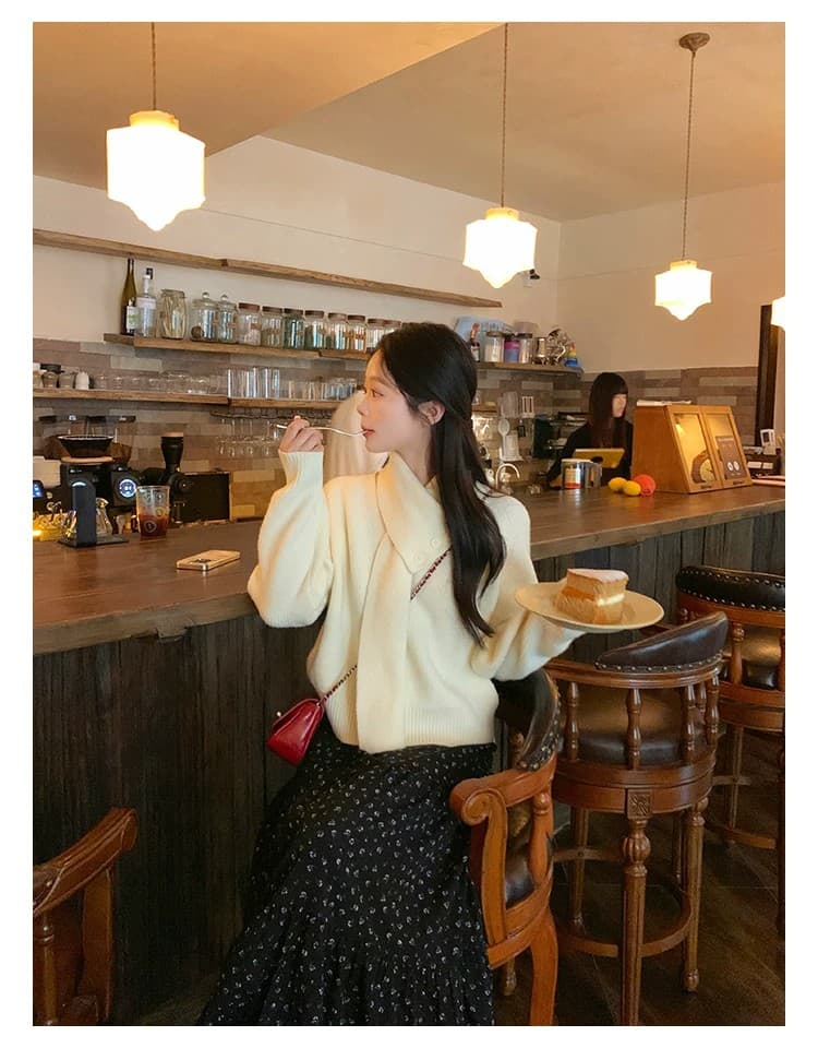 케이크를 잘라 직접 만든 작은 키 파란색 새로운 맨위 여성 디자인 센스 스카프 부드러운 스웨터 니트 스웨터 재킷 상세 이미지 11