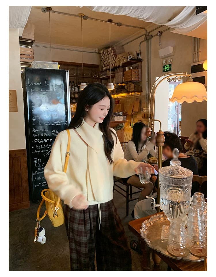 케이크를 잘라 직접 만든 작은 키 파란색 새로운 맨위 여성 디자인 센스 스카프 부드러운 스웨터 니트 스웨터 재킷 상세 이미지 26