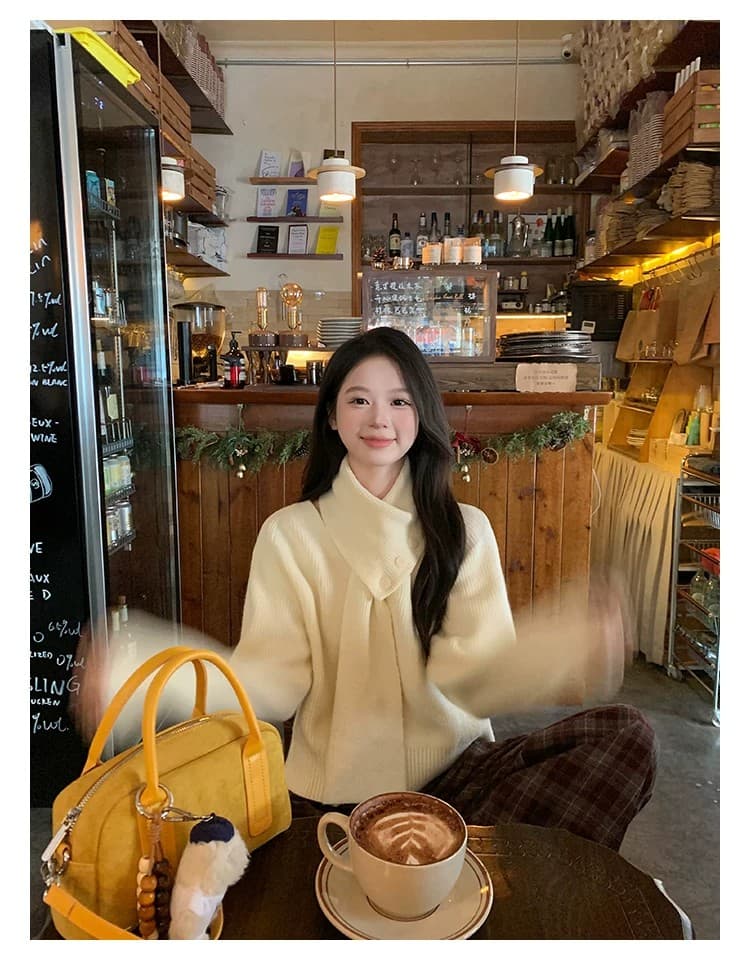 케이크를 잘라 직접 만든 작은 키 파란색 새로운 맨위 여성 디자인 센스 스카프 부드러운 스웨터 니트 스웨터 재킷 상세 이미지 42